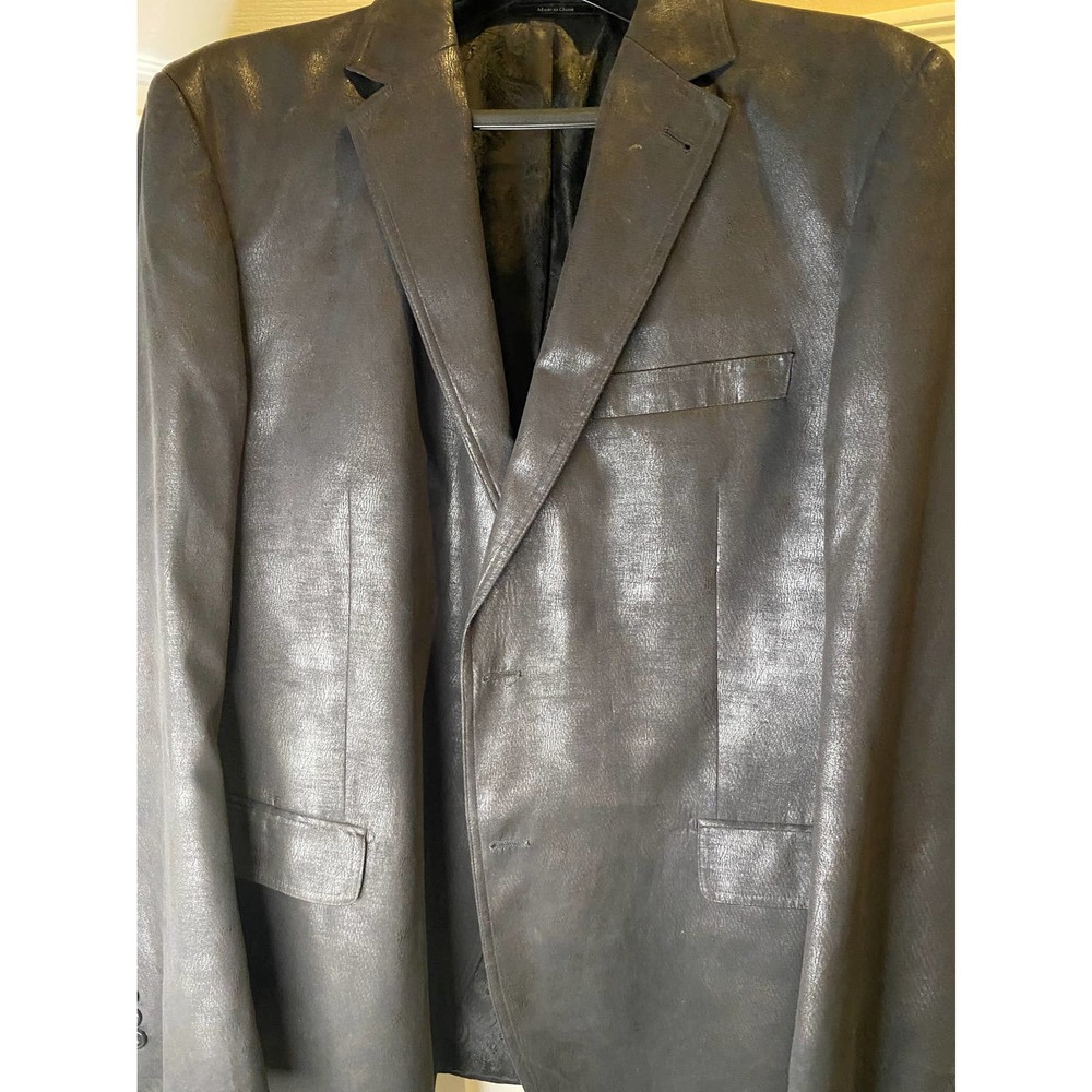 Men’s Black-Grey Faux Leather Jacket/Overcoat 46R Pronto Uomo
